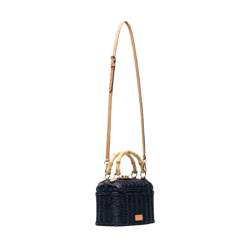 Hannah Lunchbox Wicker Basket Bag In Navy