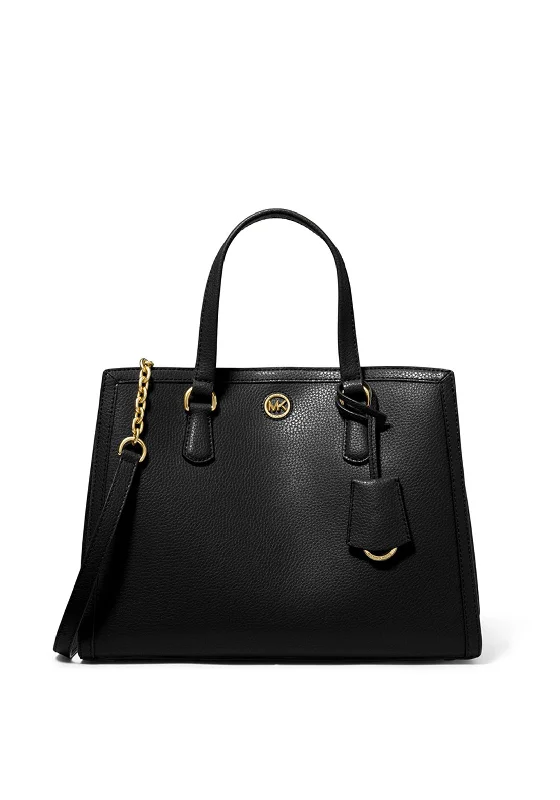 MICHAEL Michael Kors Chantal Medium Pebbled Leather Satchel, Black