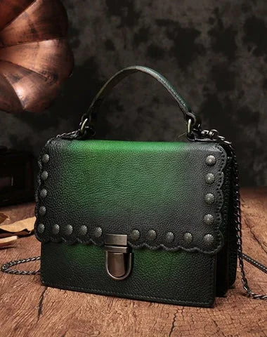 Vintage Womens Leather Handbags Purse Green Satchel Handbags Shoulder Crossbody Bags for Ladies