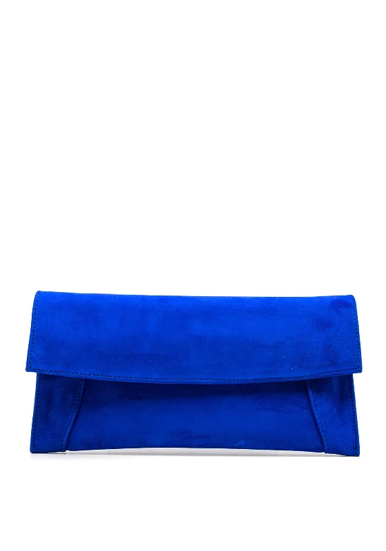 Emis Leather Envelope Clutch Bag, Cobalt