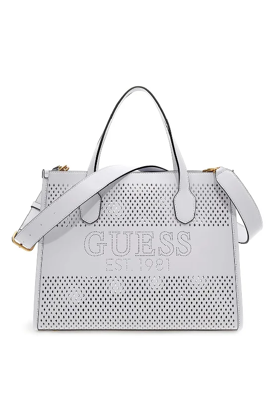 Guess Katey Perforated Medium Tote Bag, White