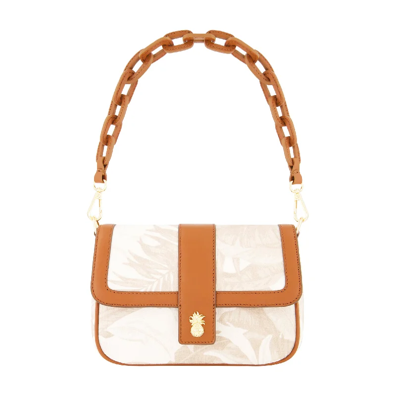 Leather Trim Floral Crossbody Flap