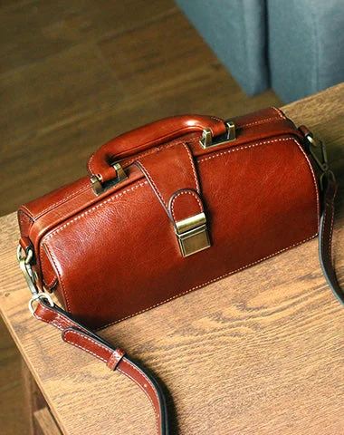 Womens Dark Brown Leather Doctor Handbag Purses Vintage Handmade Doctor Crossbody Purse for Women