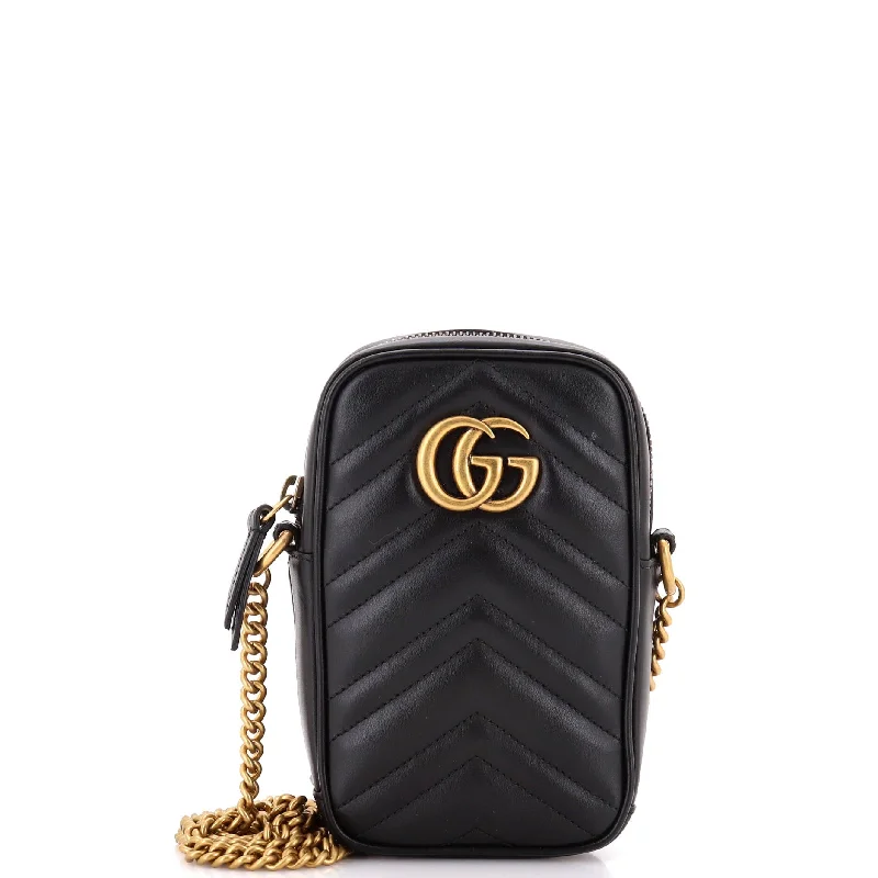 GG Marmont Vertical Phone Crossbody Bag Matelasse Leather Mini