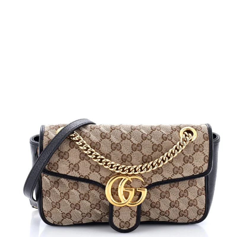 GG Marmont Flap Bag Diagonal Quilted GG Canvas Small