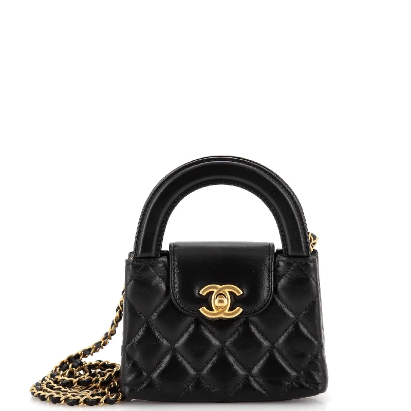 Kelly Top Handle Clutch with Chain Quilted Shiny Aged Calfskin