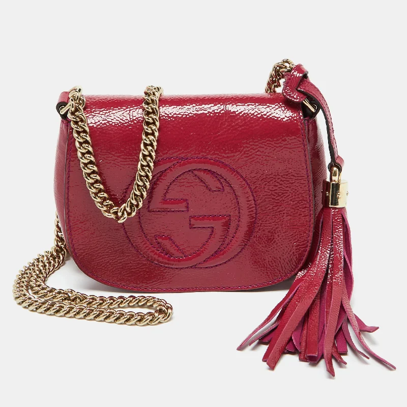 Gucci Fuchsia Patent Leather Soho Flap Chain Crossbody Bag