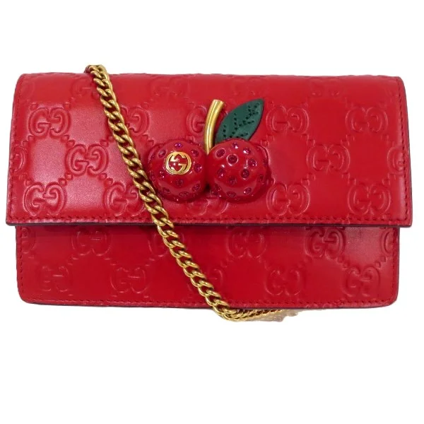 Gucci Shima Leather Cherry Pouch Bag