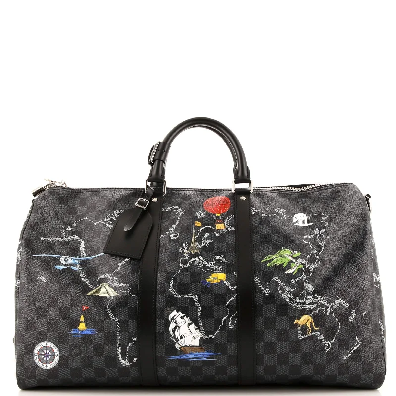 Keepall Bandouliere Bag Limited Edition Renaissance Map Damier Graphite 50