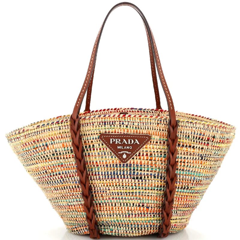 Basket Tote Woven Raffia with Leather Medium