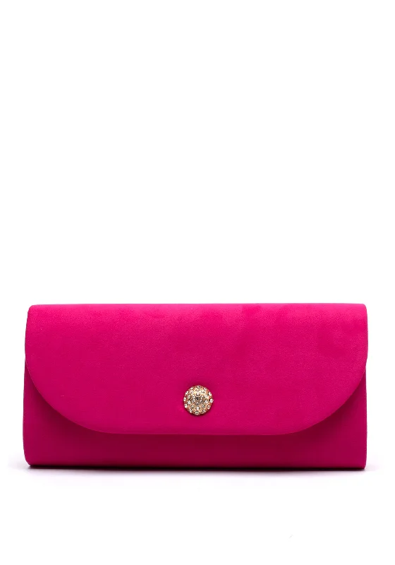 Sorento Riverbank Soft Touch Embellished Broch Clutch Bag, Hot Pink