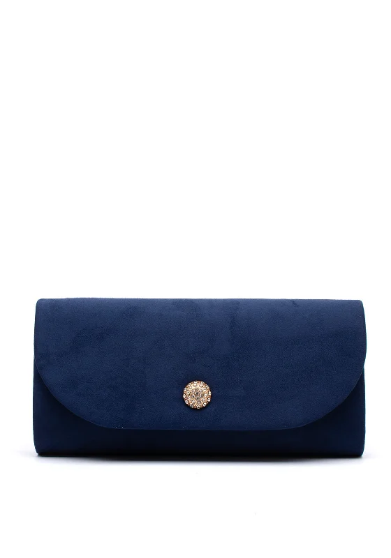 Sorento Riverbank Soft Touch Embellished Broch Clutch Bag, Navy