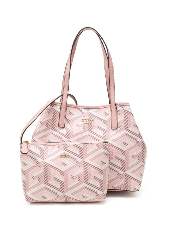 Guess Vikky Medium Logo Print Tote Bag, Pale Rose