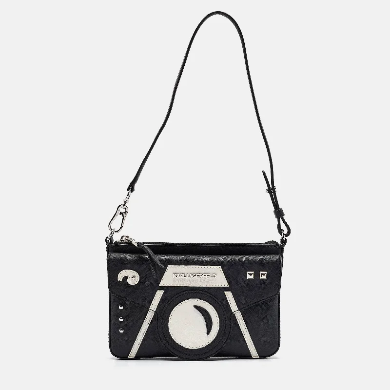 Karl Lagerfeld Black/white Faux Leather Camera Shoulder Bag