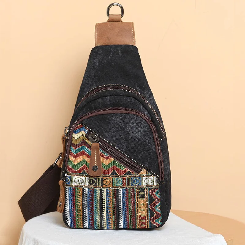 Boho Women's Crossbody Chest Bag Canvas Small Sling Bag