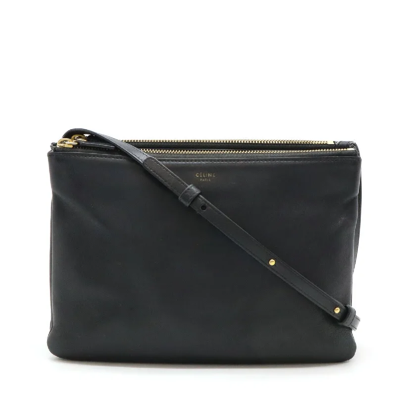 Celine Trio Large Shoulder Bag Black Leather