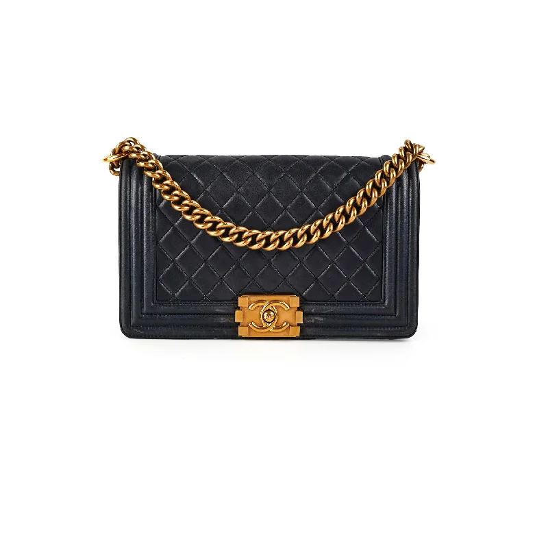 Chanel Old Medium Boy Navy Blue