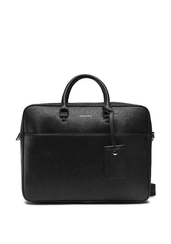 Valentino Marnier Pebbled Laptop Bag, Nero