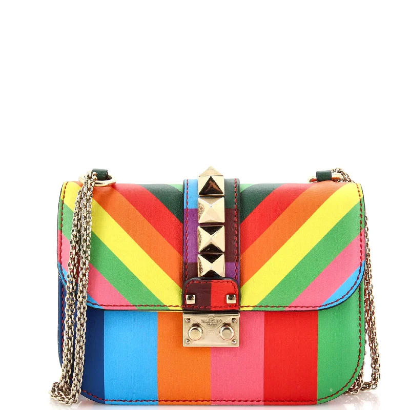 1973 Glam Lock Shoulder Bag Striped Leather Small