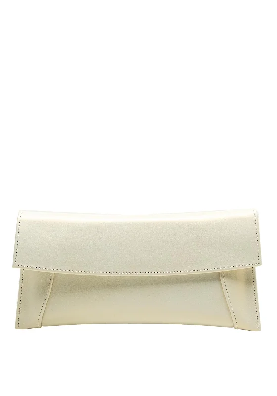 Emis Leather Clutch Bag, Shimmer Cream