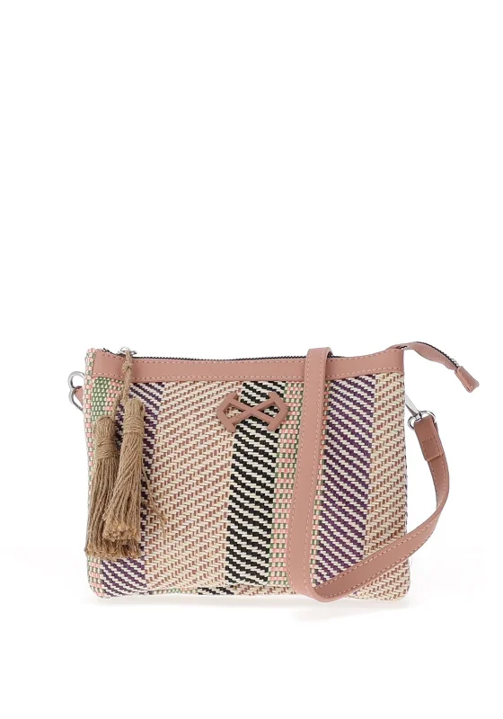 XTI Weaved Rafia Small Crossbody Bag, Nude