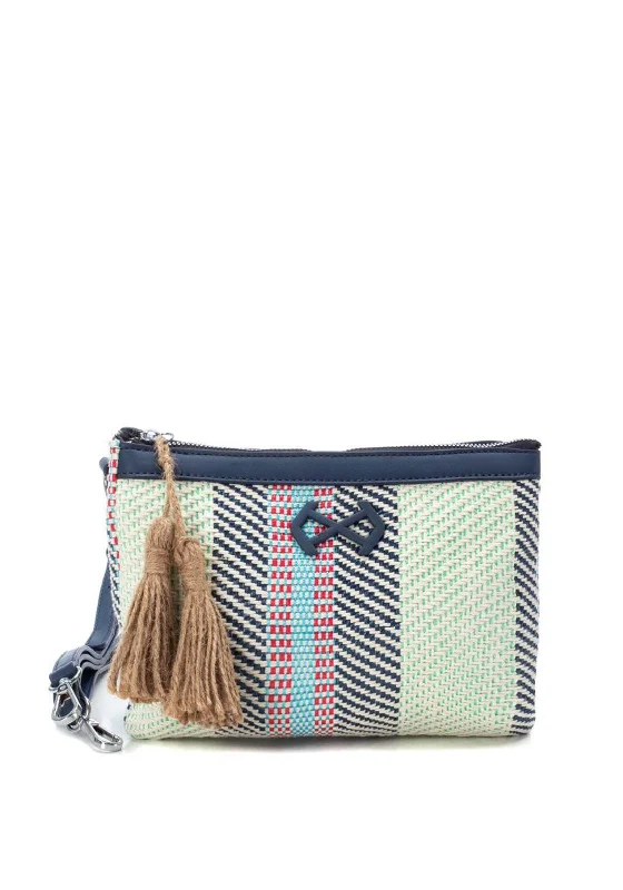 XTI Weaved Rafia Small Crossbody Bag, Navy