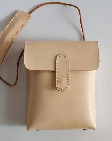 Handmade Leather Beige Womens Small Phone Crossbody Purse Shoulder Bags for Women