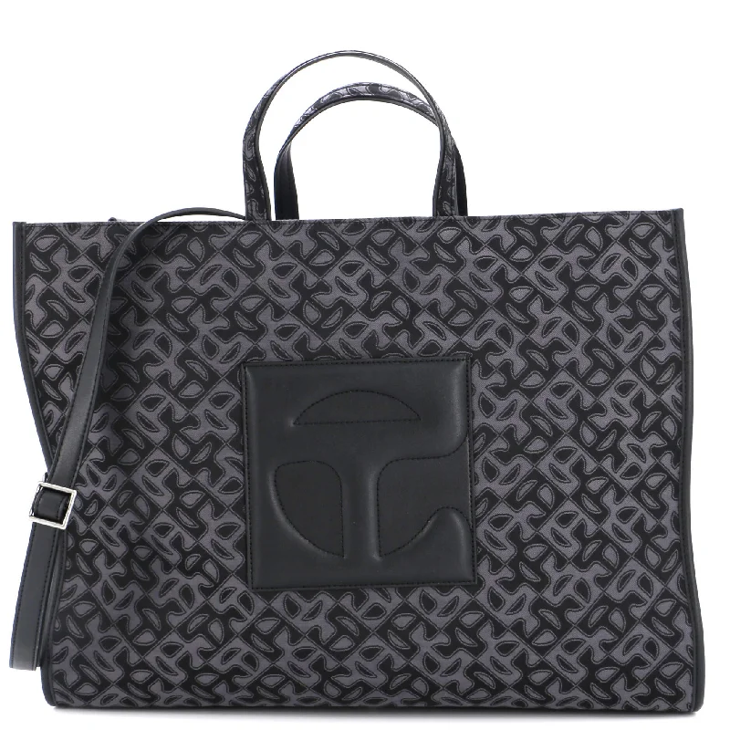 Shopping Tote Monogram Jacquard with Faux Leather Large