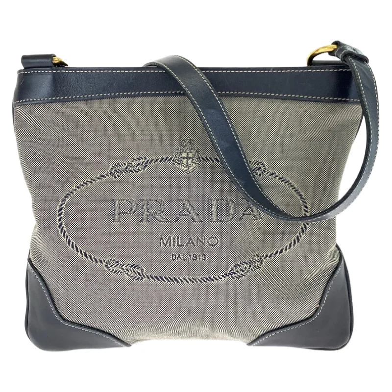 Prada Logo Jacquard Canvas Leather Shoulder Bag