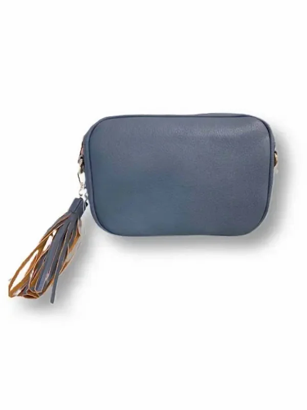 Women's Pebbled Zip Top Tassel Bag In Denim Blue