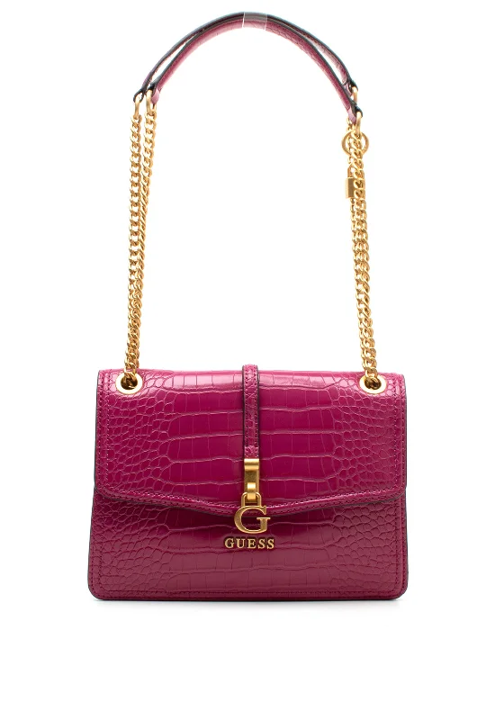 Guess James Faux Reptile Print Shoulder Bag, Boysenberry