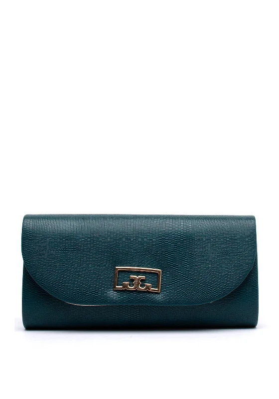 Sorento Monart Gold Broch Clutch Bag, Green