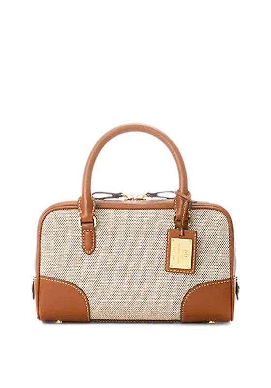 Ralph Lauren Emerie Canvas & Leather Small Satchel Bag, Tan