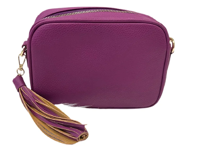 Women's Pebbled Zip Top Tassel Bag In Purple