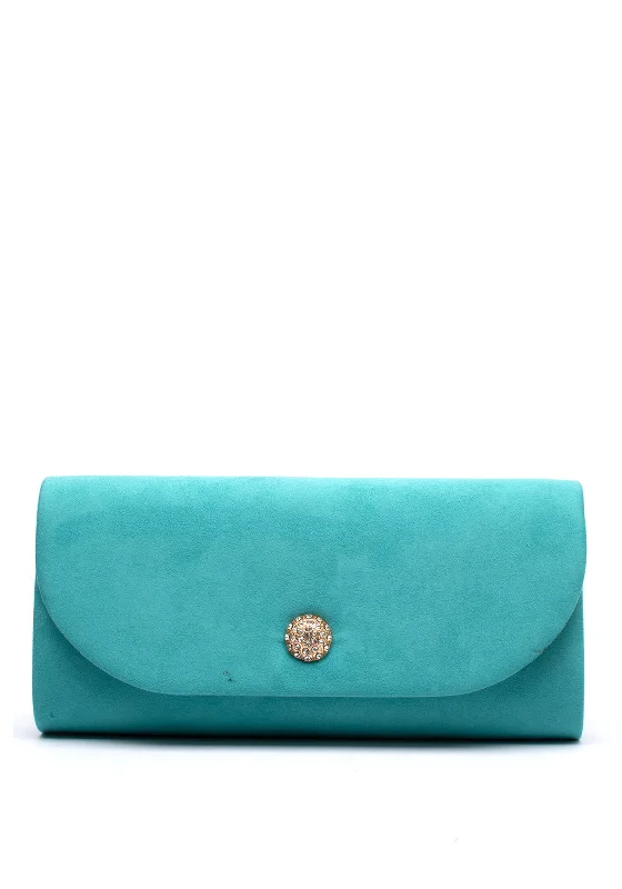 Sorento Riverbank Soft Touch Embellished Broch Clutch Bag, Teal