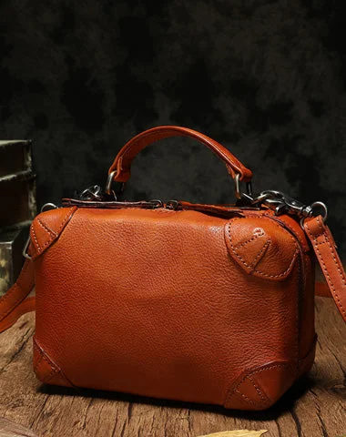 Small Fashion Leather Brown Red Box Handbag Shoulder Bag Cube Crossbody Purse For Women