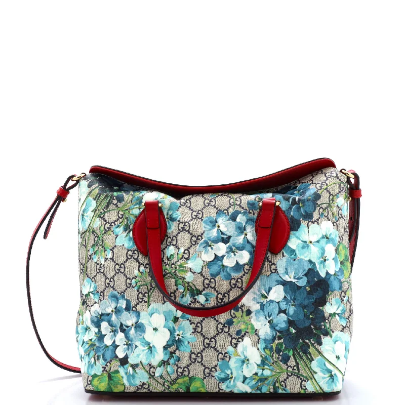 Signature Fold Over Tote Blooms Print GG Coated Canvas Medium