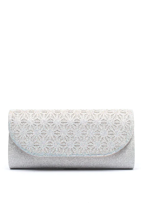 Sorento Woodford Embellished Shimmery Clutch Bag, Silver