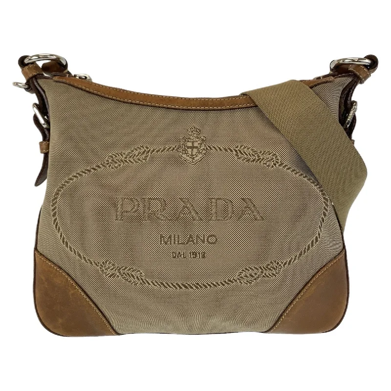 Prada Canvas Leather Logo Jacquard Shoulder Bag