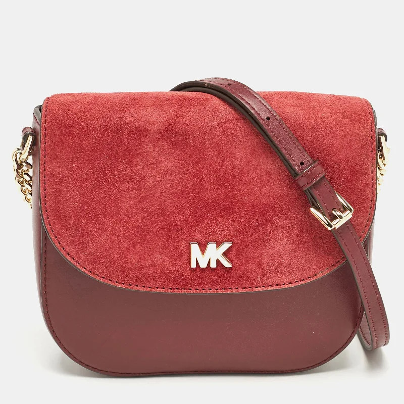 Michael Kors Burgundy Leather And Suede Half Dome Crossbody Bag