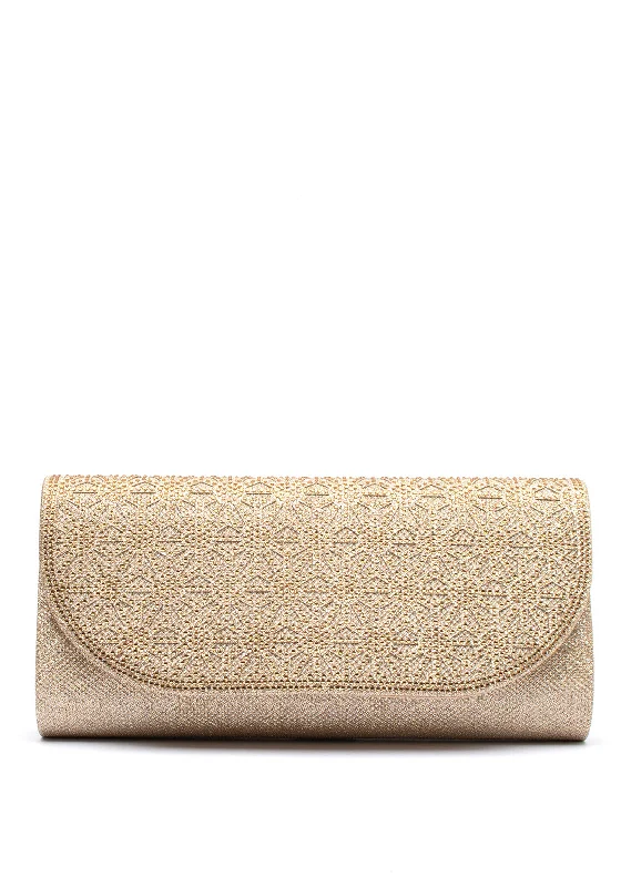 Sorento Woodford Embellished Shimmery Clutch Bag, Gold