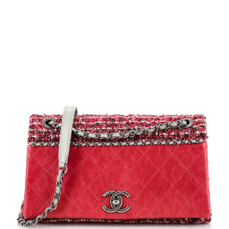 CC Chain Flap Bag Quilted Embellished Tweed and Quilted Calfskin Small