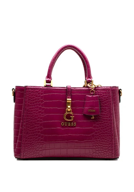 Guess James Faux Reptile Skin Print Satchel Bag, Boysenberry