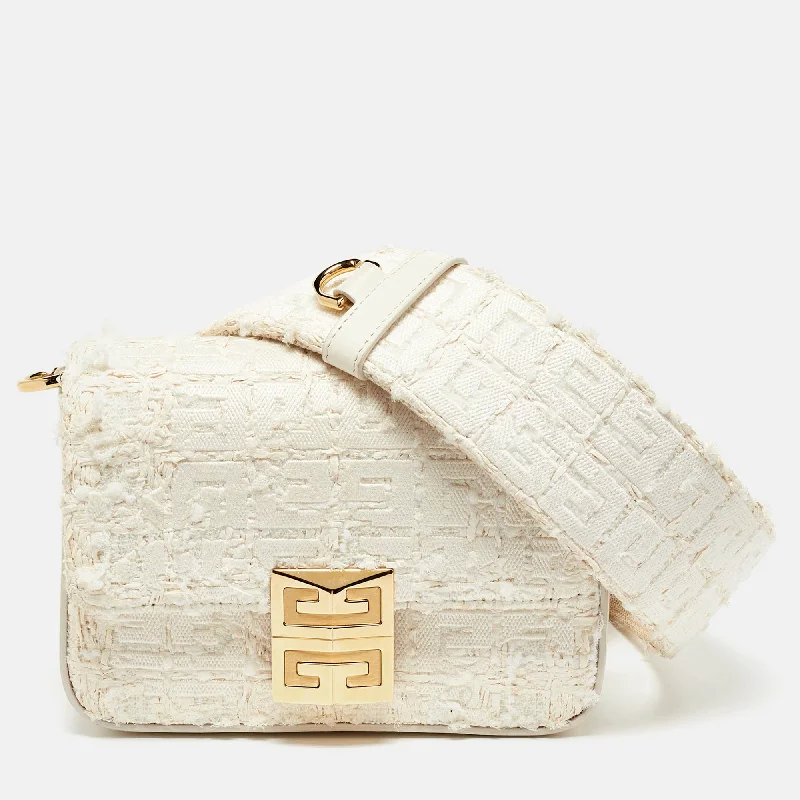 Givenchy White Tweed Fabric And Leather 4G Crossbody Bag