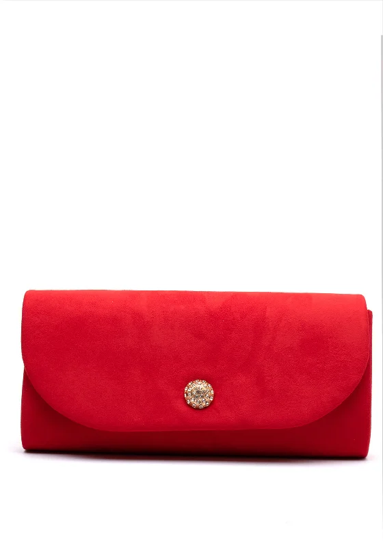 Sorento Riverbank Soft Touch Embellished Broch Clutch Bag, Red