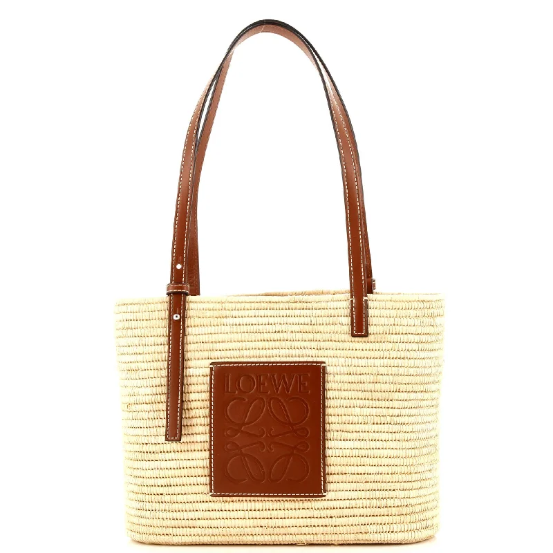 Square Basket Tote Woven Raffia Small