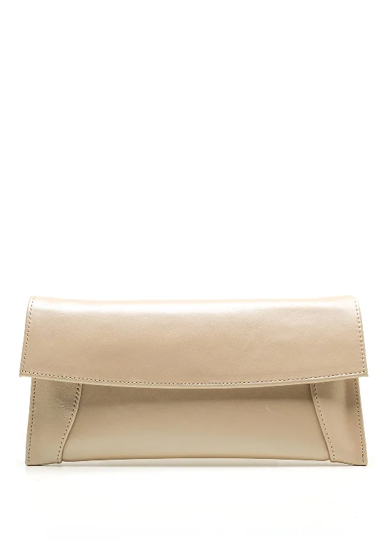 Emis Leather Pearly Clutch Bag, Beige