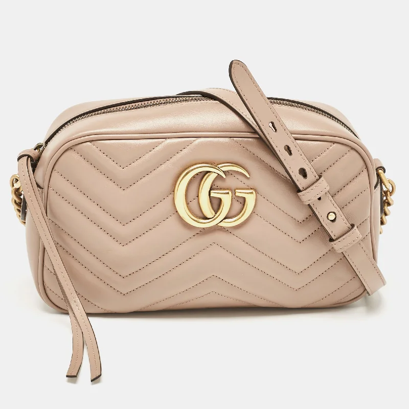 Gucci Beige Matelassé Leather Small Gg Marmont Camera Shoulder Bag