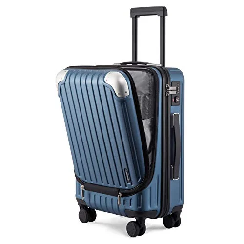 LEVEL8 Carry-On Luggage, Hardside Suitcase, 20” Lightweight ABS+PC Hardshell Spinner Trolley for Luggage with Built-In TSA Lock, 8 Spinner Wheels, Blue, 20-Inch Carry-On