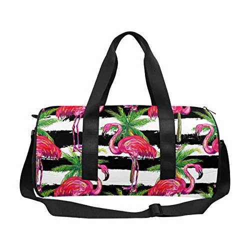 INTERESTPRINT Tropical Flamingo and Palm Tre Travel Duffel Bag, Waterproof Bag